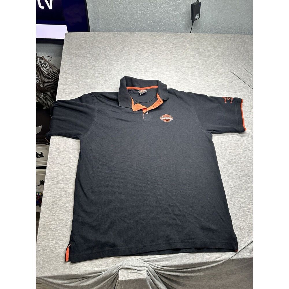 VTG Harley Davidson Black/Orange Polo Doc's HD St. Louis Size L